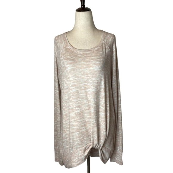 Worn once!! Juicy Couture Light Pink Heathered Twist Front Hem Sweatshirt Size M - Picture 2 of 9